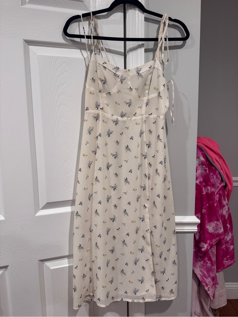 Forever 21 Cream Floral Midi Slip Dress with Blue Print